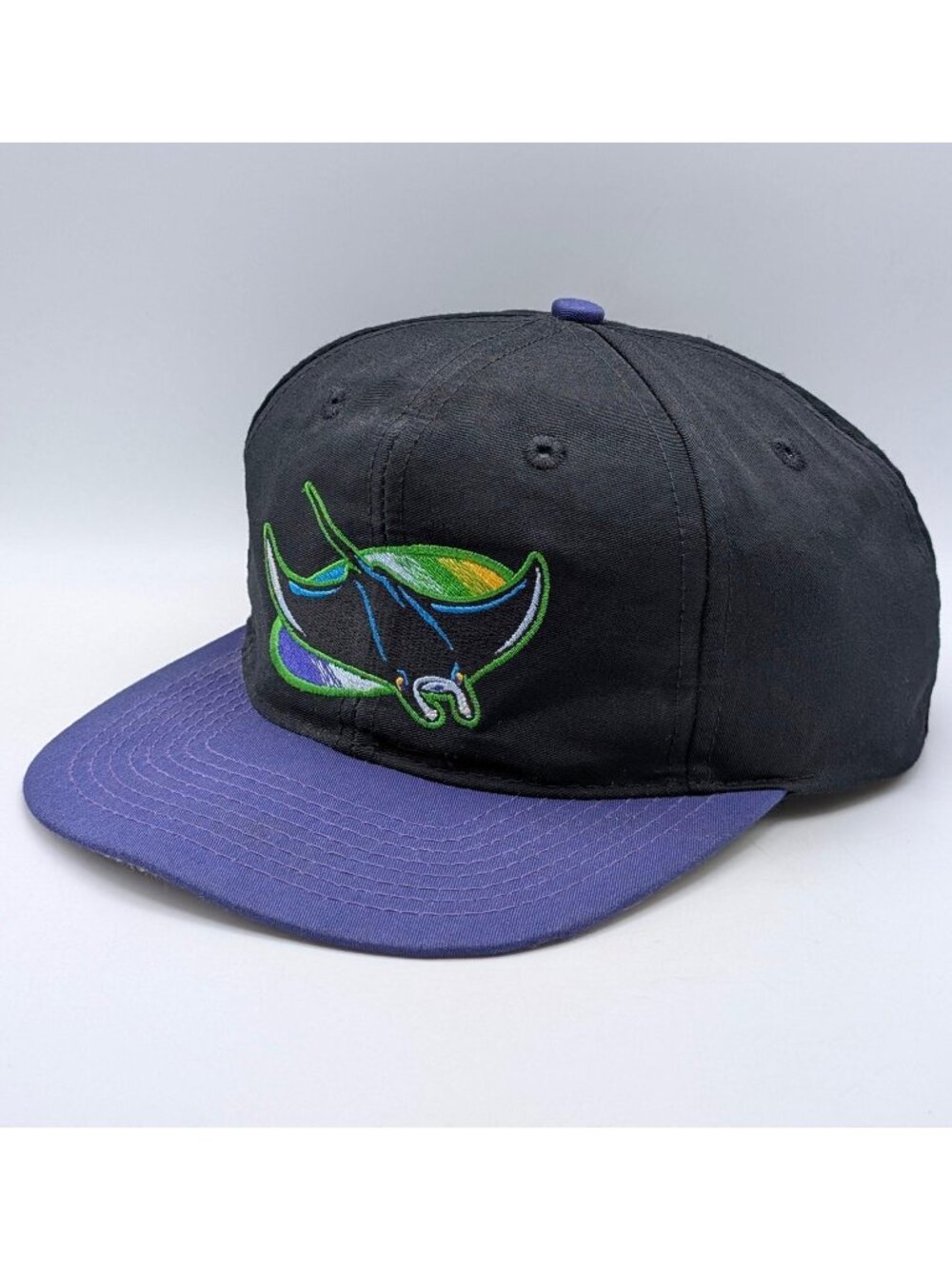 Vintage Tampa Bay Rays MLB Baseball Logo 7 Snapback Hat Two Tone YOUTH KIDS 90s